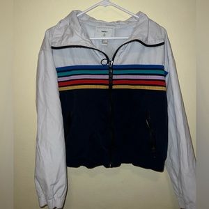 white/black with multicolor striped zip-up